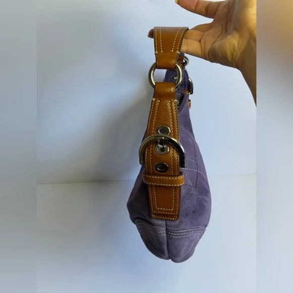 Coach Y2K Mini SoHo Hobo Shoulder Bag in Purple Suede/Brown Leather Accents